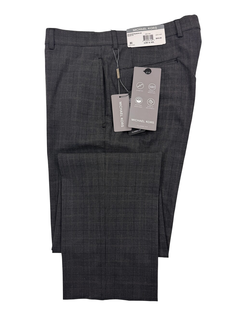 Michael Kors Dress Pants Mens 33x32 Gray Plaid Marvin Classic Fit Stretch